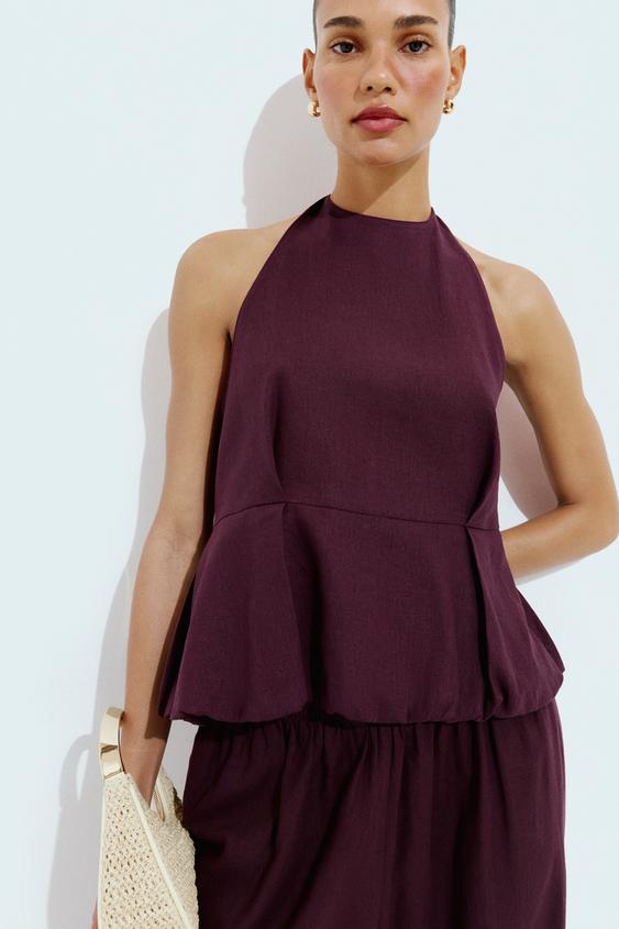 CONJUNTO TOP HALTER Y FALDA - Rojo oscuro de Zara - Imagen 0