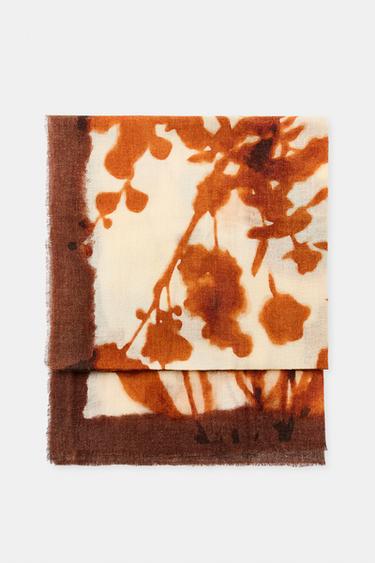 FLORAL PRINT WOOL-BLEND SCARF - Ecru by Zara - Image 3