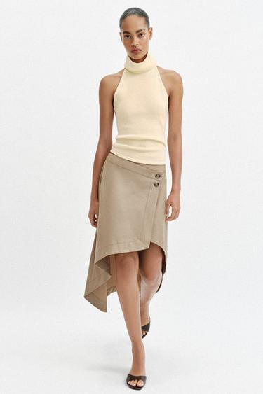 Zaras ASYMMETRISK MEDELLÅNG KJOL - Brunrostad