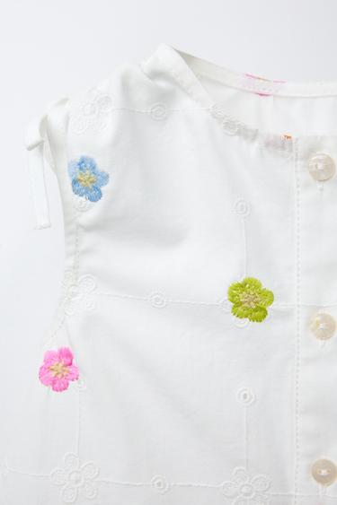 CHEMISE EN POPELINE À FLEURS BRODÉES - Blanc cassé de Zara - Image 2