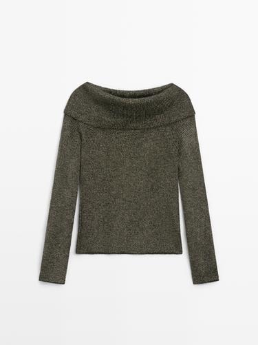 Jersey punto hombros descubiertos acabado metalizado - Negro de Zara