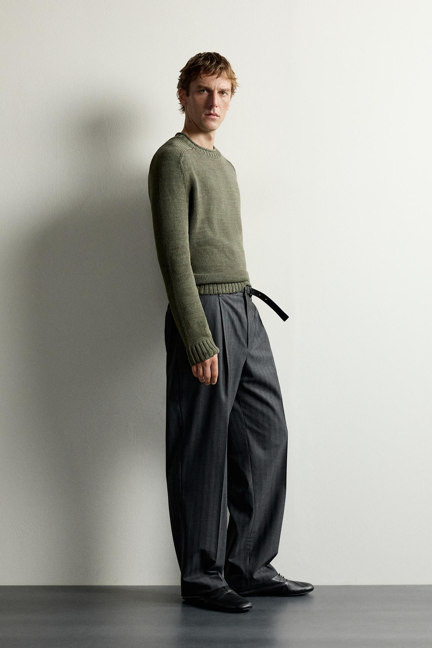 Мужской свитер Zara Relaxed Fit Textured Jumper, цвет: Хаки — фото 4