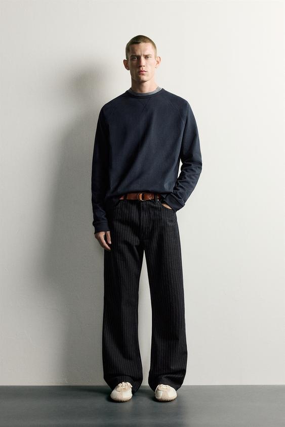 LOOSE-FIT PINSTRIPE JEANS - Dark indigo by Zara - Image 0