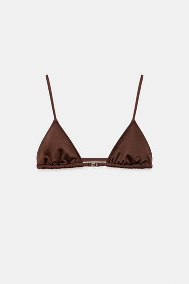 Zara 素色窗簾式比基尼上衣 - 棕色