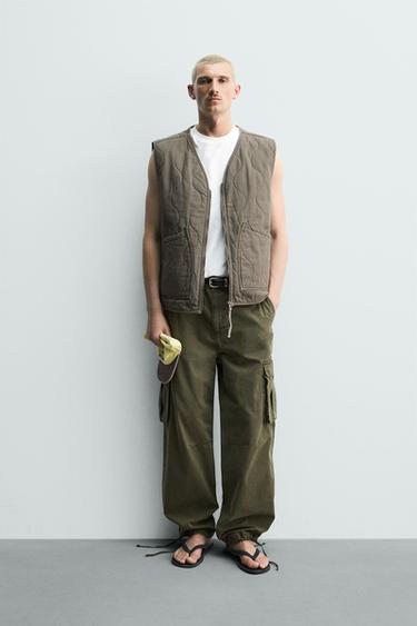 WASHED TOPSTITCHED WAISTCOAT - Khaki by Zara - Image 0