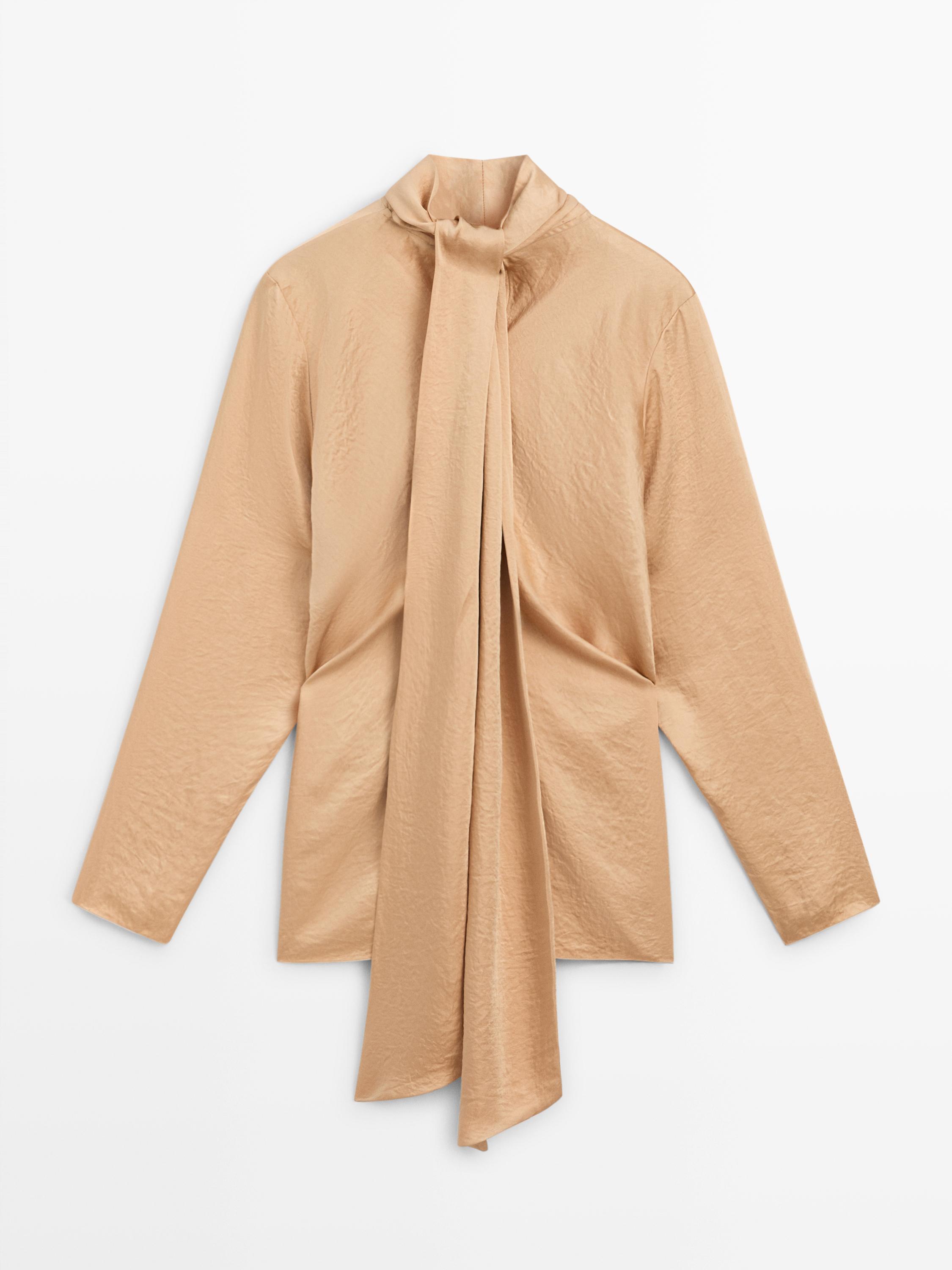 Flowing satin blouse with tie detail