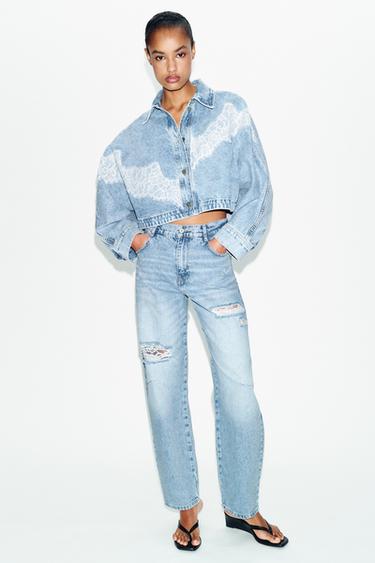 Zara Z1975 SHORT LACE DENIM JACKET SET - Mid-blue