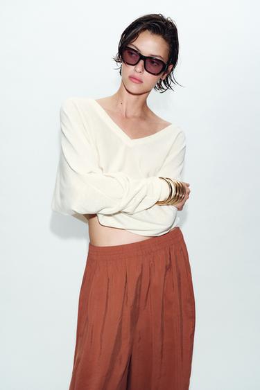 SAROUEL TROUSERS WITH ELASTIC WAIST - Brick by Zara