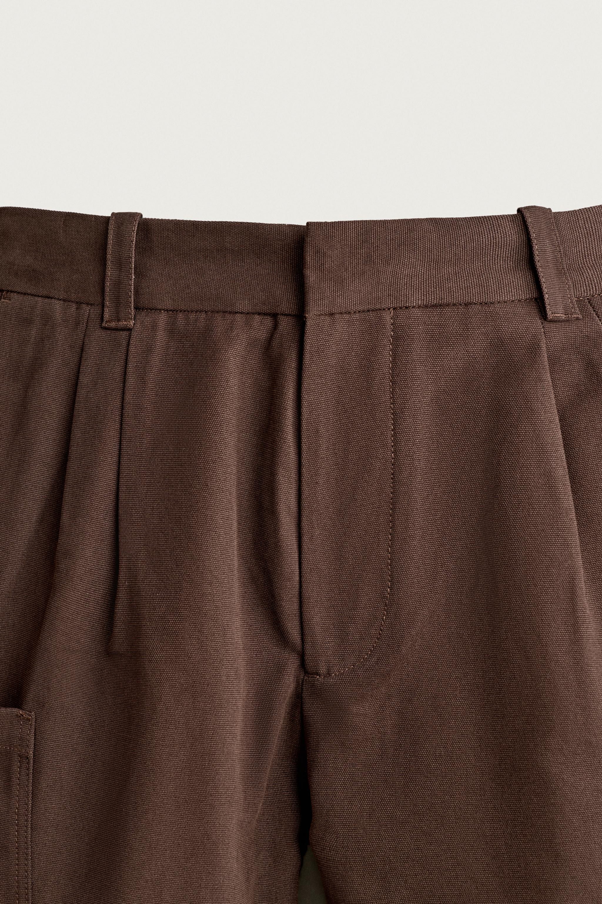Zara PİLİLİ RELAXED FIT KARGO BERMUDA görsel 3