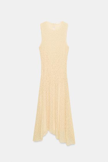 LACE GATHERED MIDI DRESS - Pastel yellow by Zara - Image 8