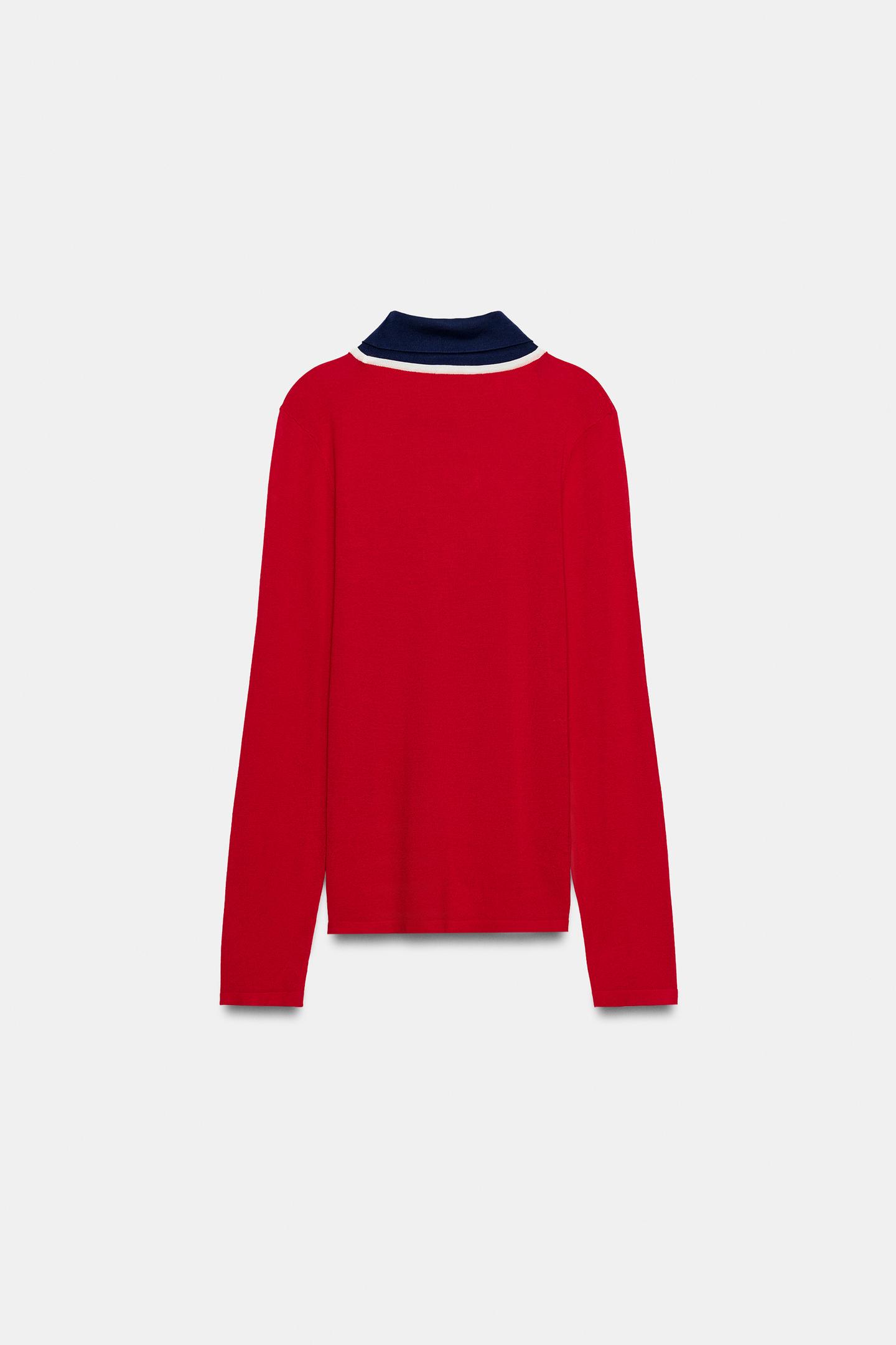 Женский свитер Zara Combined Knit, цвет: Красный — фото 6
