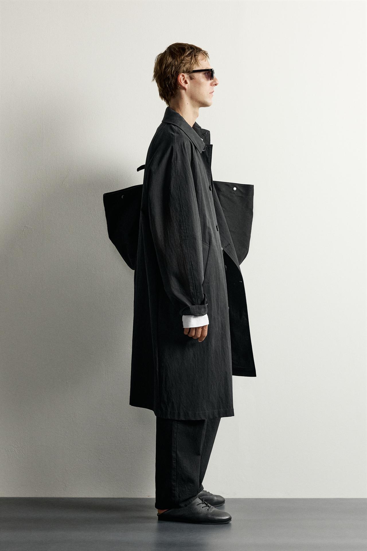 CONTRAST RELAXED FIT TRENCH COAT — Black