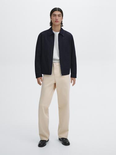 Zara 100% cotton denim jacket with zip - Indigo - Image 0