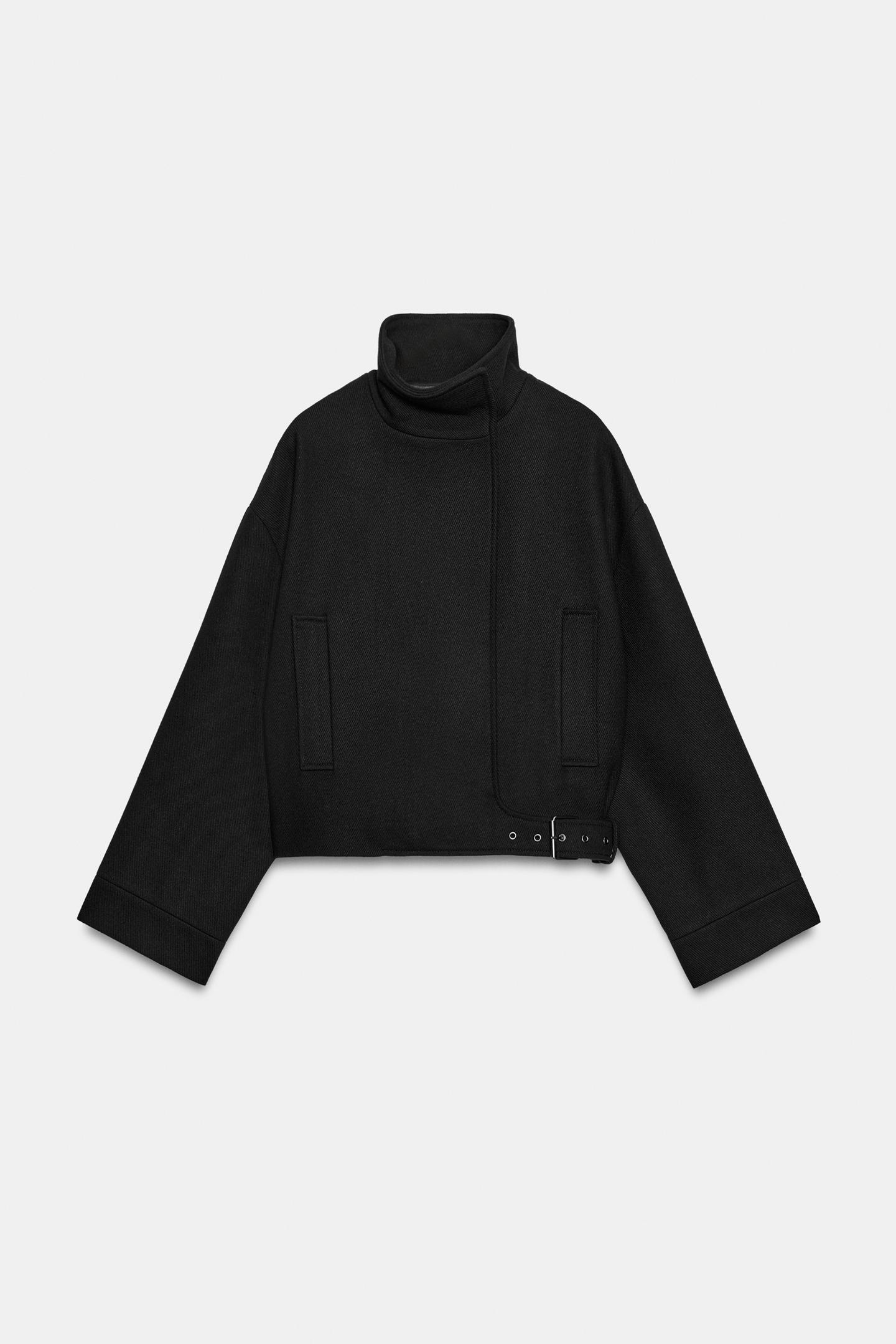 Женская куртка Zara ZW Collection Wool Buckle, цвет: Чёрный — фото 6