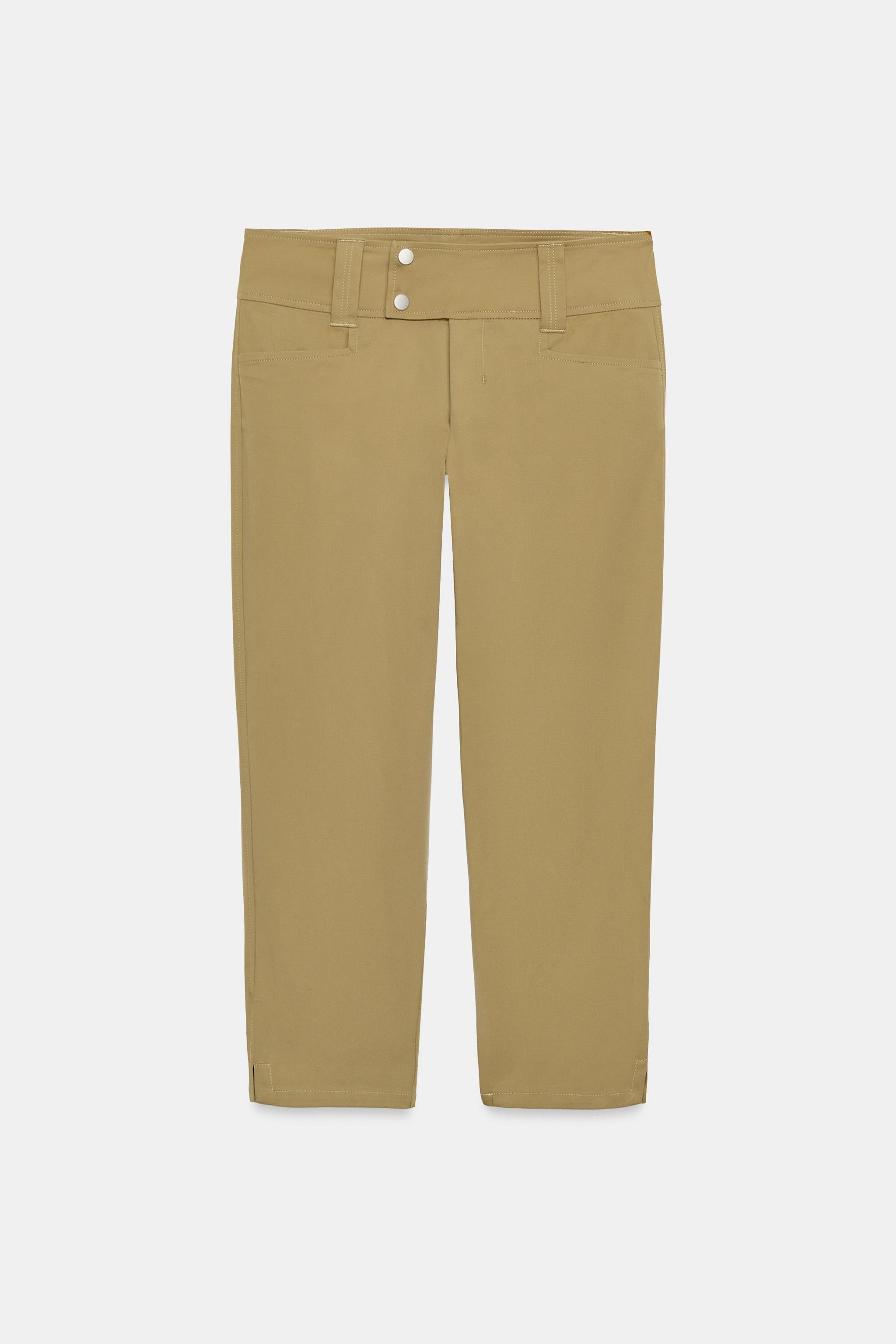 BUCKLED CAPRI PANTS — Mid khaki