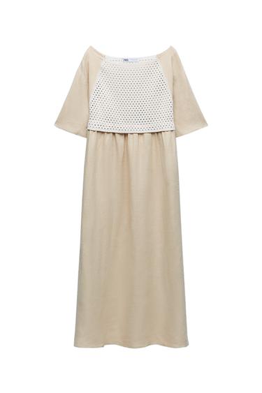 MIXED LINEN BLEND KNIT DRESS