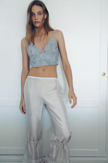 JACQUARD LACE CROP TOP - Grey / Blue by Zara