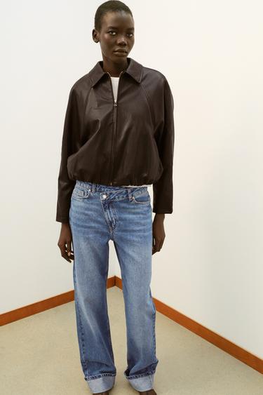 JEANS Z.09 DROIT TAILLE HAUTE CROISÉE COUPE LONGUE - Indigo de Zara