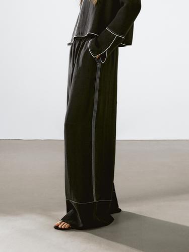 Zara Flowing trousers with contrast topstitching - Black