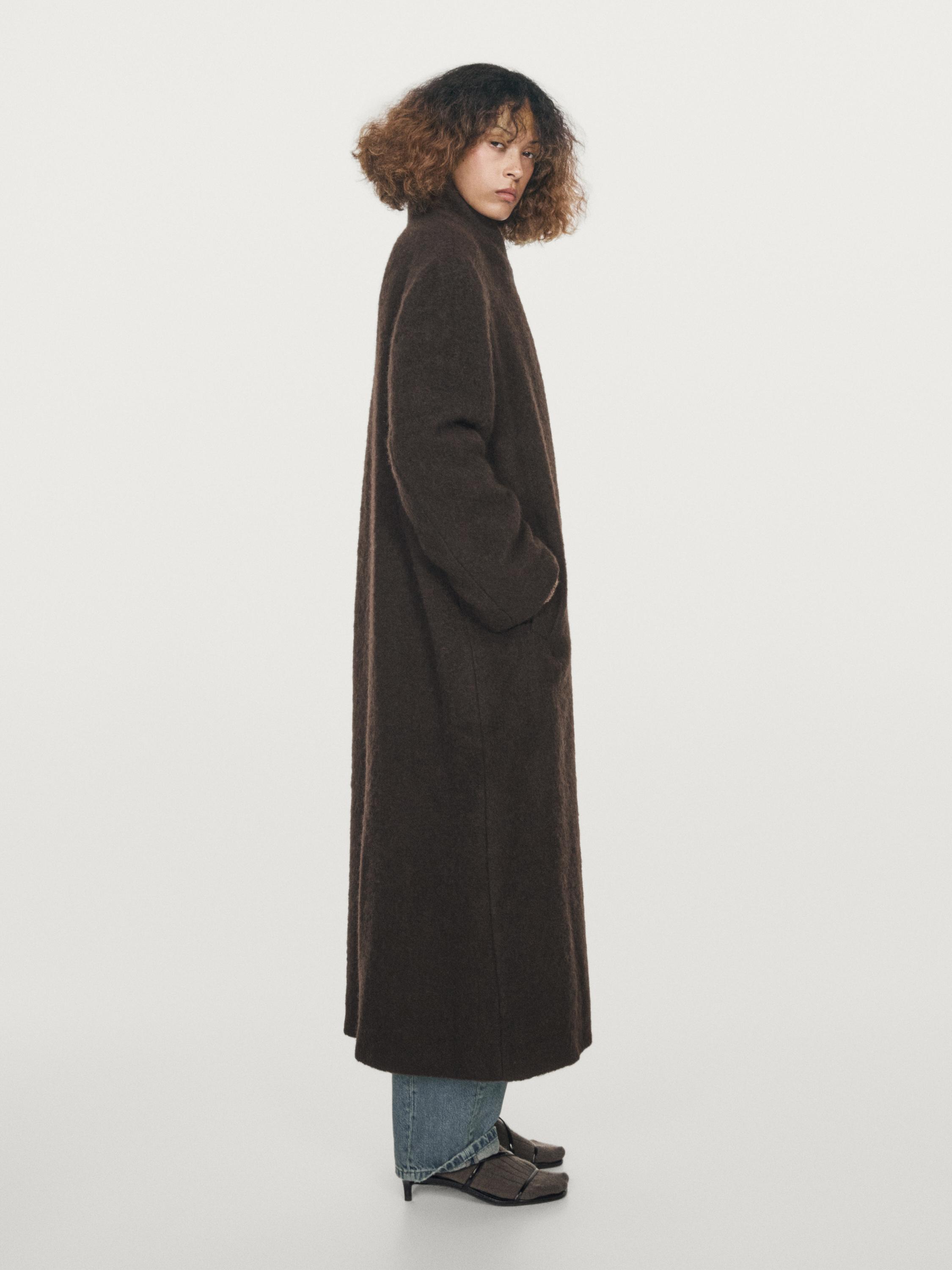 Long double-breasted coat with brushed finish