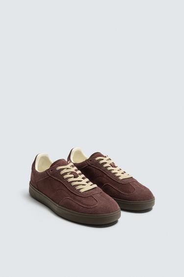 CONTRAST SOLE LEATHER TRAINERS - Burgundy Red by Zara