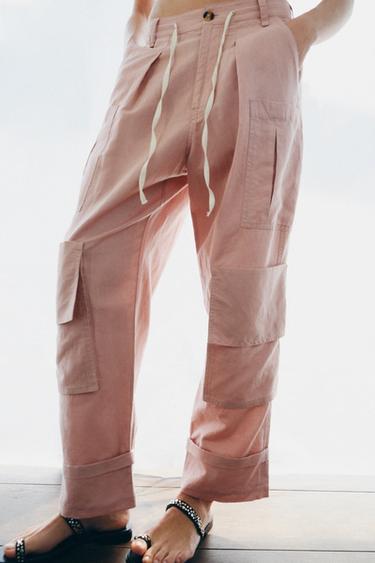 PANTALON CARGO AVEC LIN ZW COLLECTION - Rose clair de Zara - Image 1