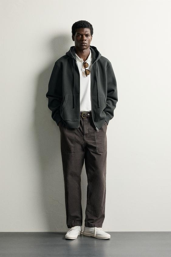 CONTRAST PIQUÉ HOODIE - Grey green by Zara - Image 0