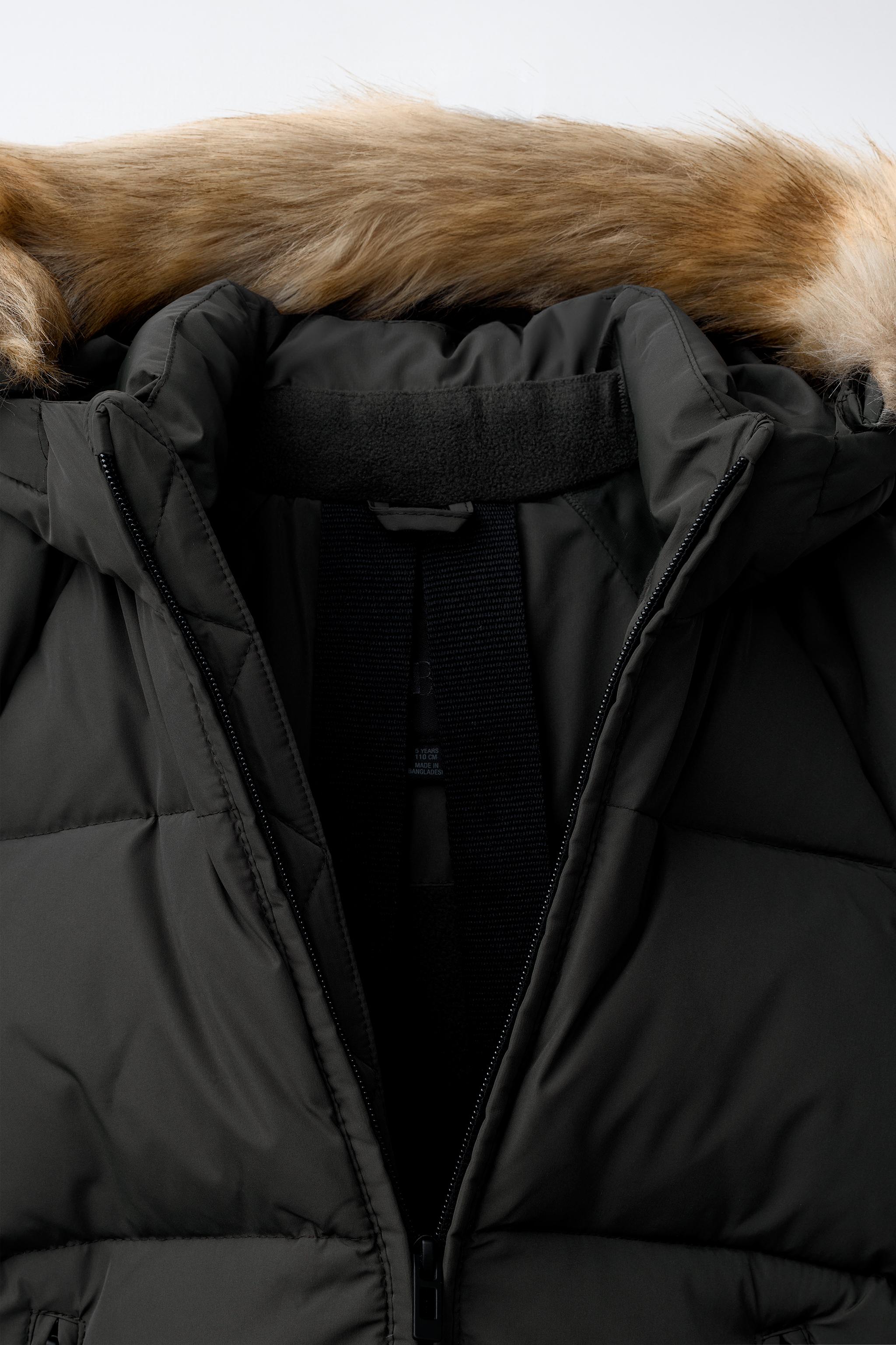50/50 DOWN & FEATHER FAUX FUR HOODIE WATER-REPELLENT AND WINDPROOF PUFFER JACKET