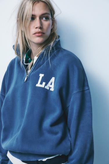SUDADERA POLO VARSITY EFECTO LAVADO - Azul de Zara
