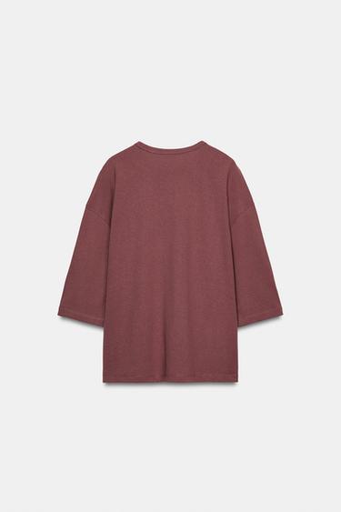 T-SHIRT RUSTIQUE EN COTON - Aubergine de Zara - Image 4