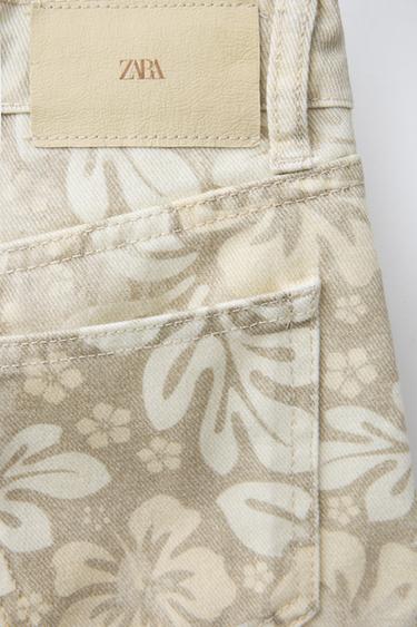 SHORT EN JEAN À MOTIF FEUILLES - Jaune de Zara - Image 3