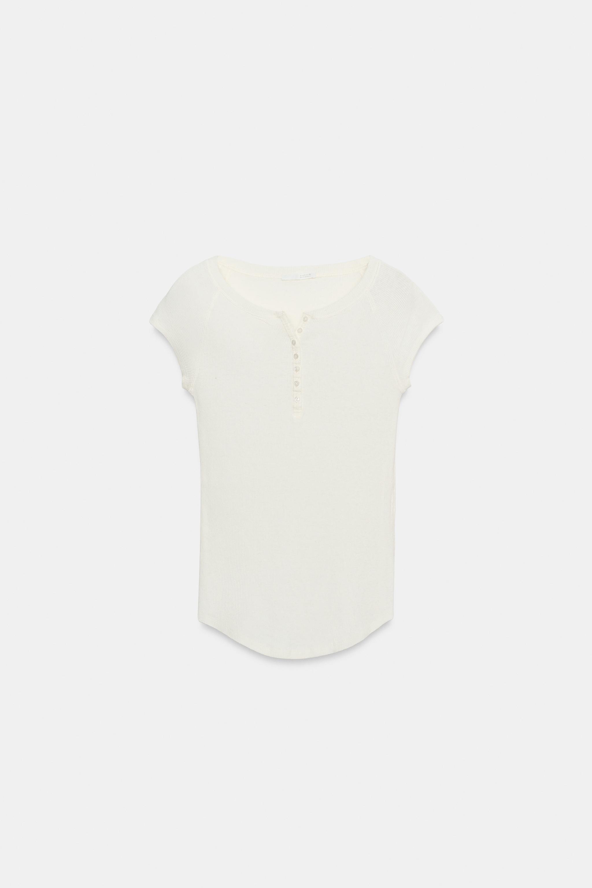 LINEN BLEND BUTTON-UP T-SHIRT