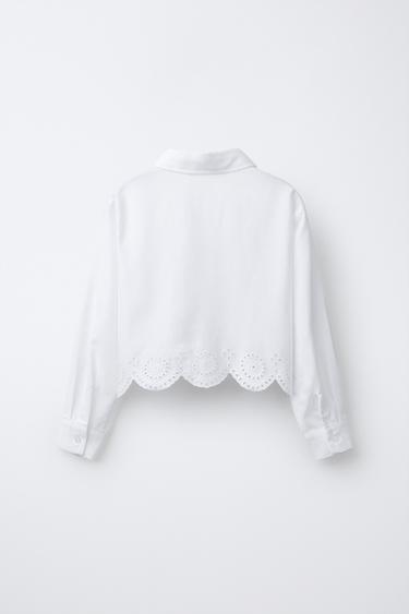 CROPPED SCHIFFLI SHIRT - Oyster-white by Zara - Image 1
