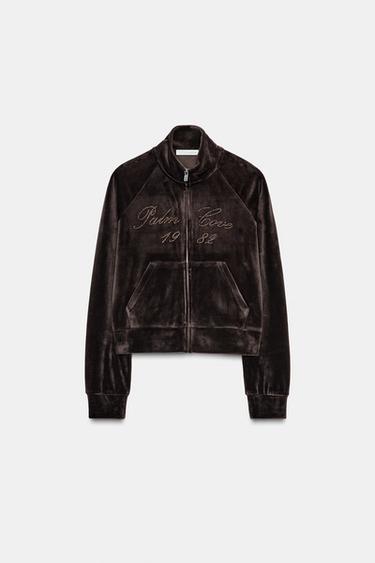 VELVET JACKET WITH TEXT - Brown by Zara