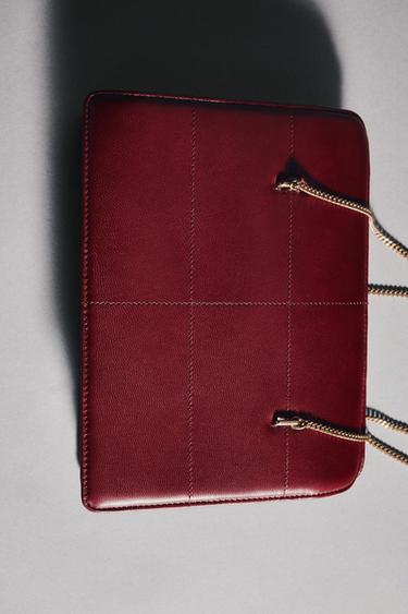 Zara LEATHER SHOULDER BAG - Red