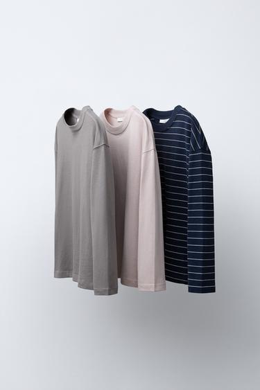 LOT DE TROIS T-SHIRTS UNIS ET RAYÉS - Gris de Zara - Image 0