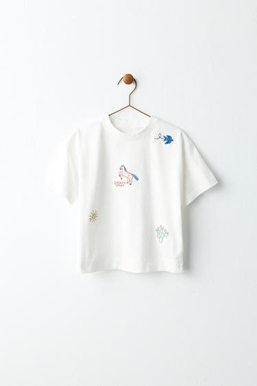 EMBROIDERED T-SHIRT - Ecru by Zara