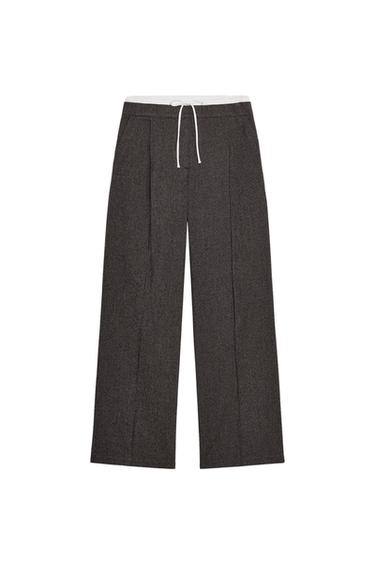 HOUNDSTOOTH WIDE-LEG TROUSERS WITH DOUBLE WAISTBAND