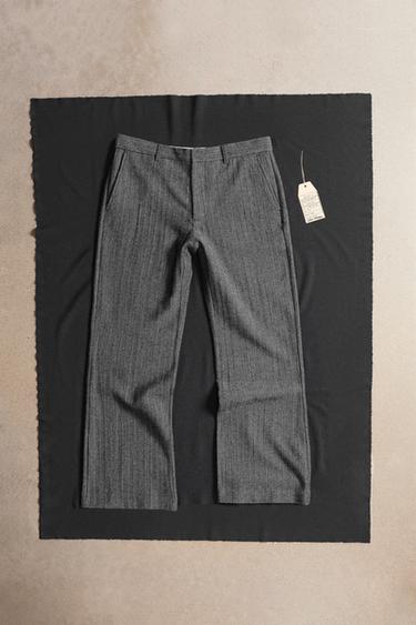 HERRINGBONE TEXTURED SUIT TROUSERS WITH WOOL - Grey by Zara