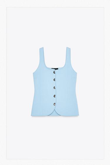 TOP PUNTO BOTONES METÁLICOS - Azul de Zara