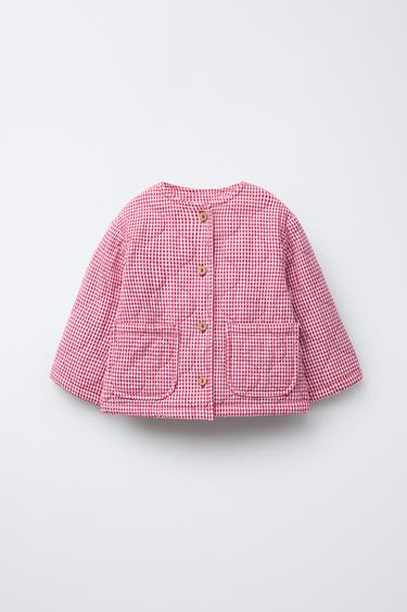 PREŠÍVANÁ BUNDA S VICHY KOCKOU - Biela / Červená zn. Zara