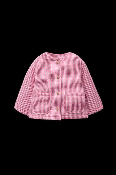 GINGHAM CHECK PUFFER JACKET - White / Red by Zara - Image 0