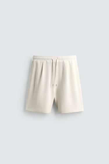 TEXTURED RELAXED FIT BERMUDA SHORTS - Oyster-white by Zara