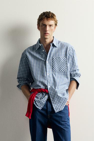 Zara AARON LEVINE X ZARA CHECKED TWILL SHIRT - Ecru / Blue
