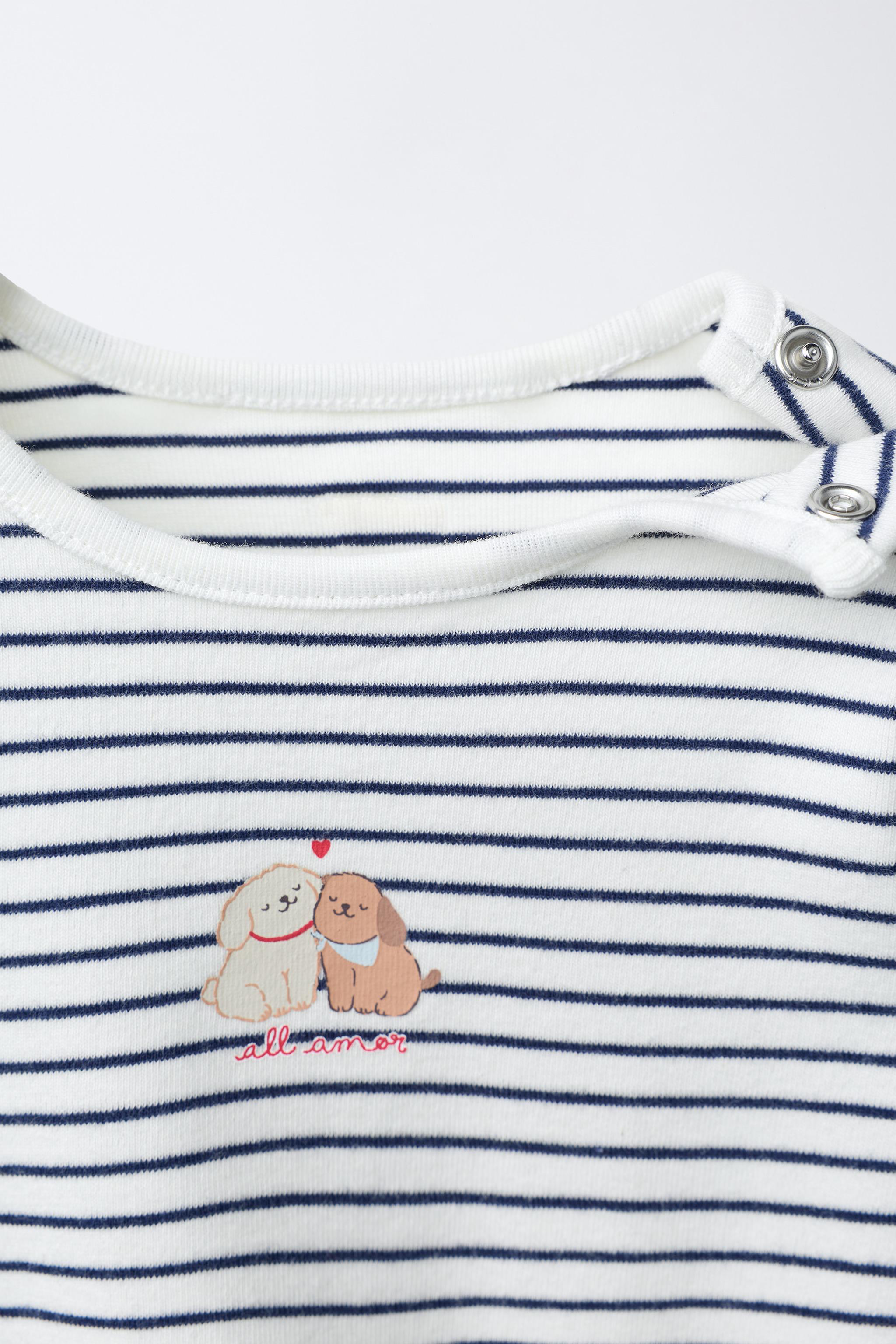 DOG PRINT STRIPED BODYSUIT AND LEGGINGS SET