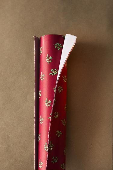 CHRISTMAS LEAF PRINT GIFT WRAP — Red 1