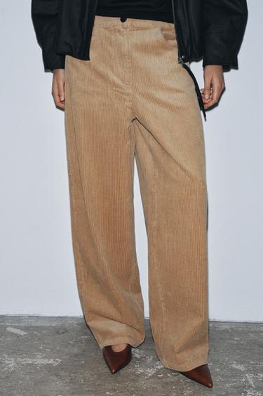 Zara ZW COLLECTION WIDE LEG CORDUROY PANTS - taupe brown