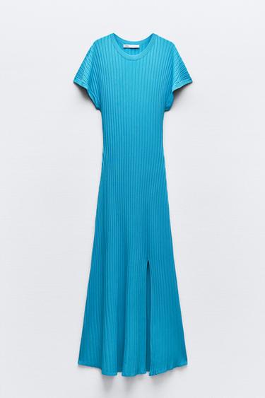 Zara RIB KNIT MIDI DRESS - Aquamarine