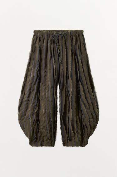 WIDE-LEG TROUSERS WITH CONTRAST FABRIC - Greenish by Zara