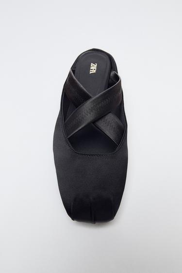 Zara SLINGBACK BALLET FLATS WITH CROSSED ELASTIC STRAPS - Black